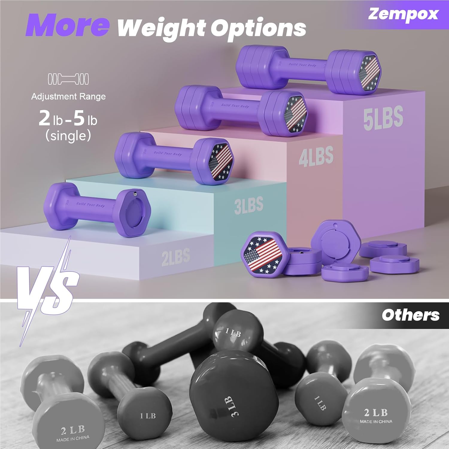 Adjustable Dumbbell Set of 2, 4 in 1 Hand Weights for Women at Home, 5 lb Weights Dumbbells set of 2, Each 2lb 3lb 4lb 5lb with TPU Soft Rubber Handle for Home Gym Exercise Training - Image 3