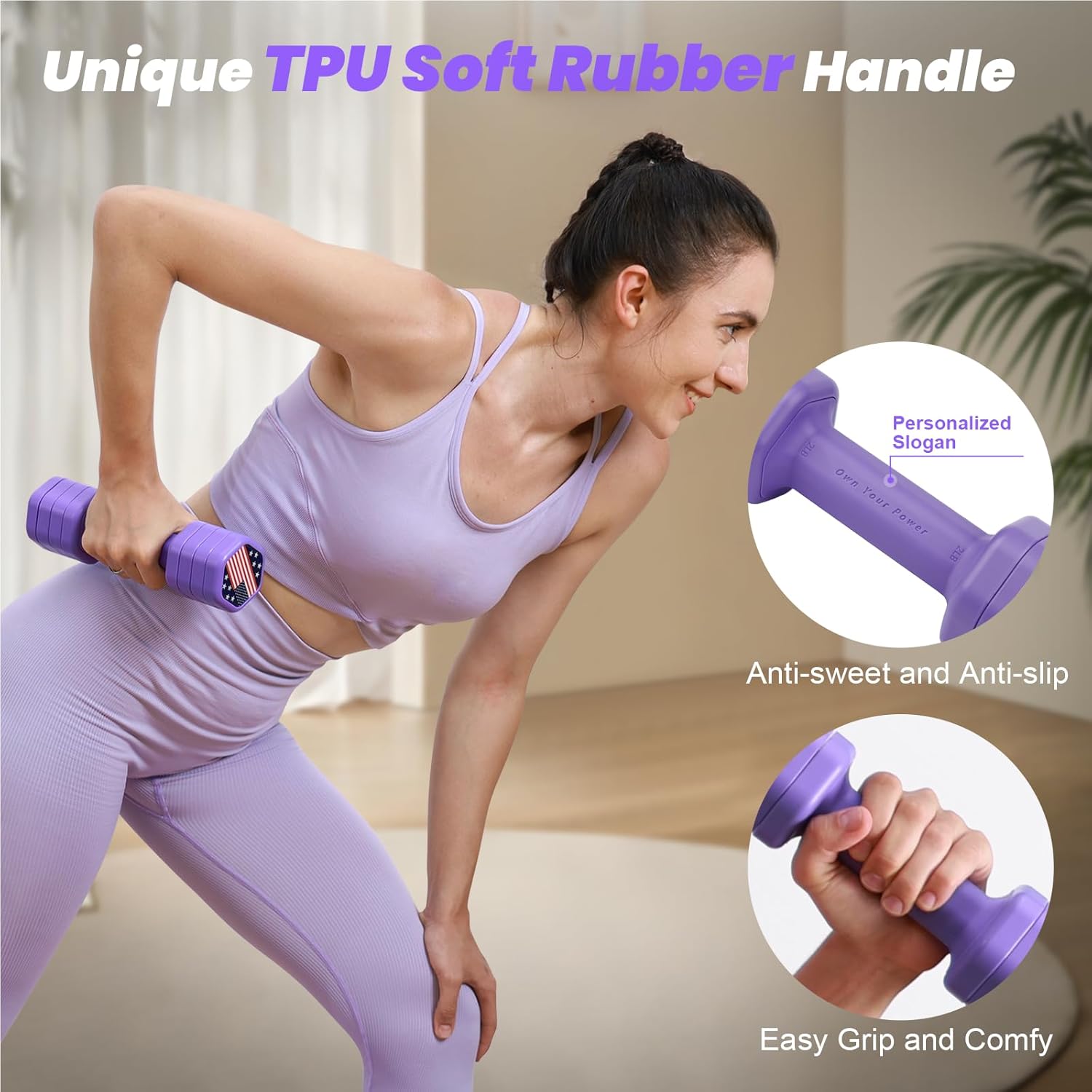 Adjustable Dumbbell Set of 2, 4 in 1 Hand Weights for Women at Home, 5 lb Weights Dumbbells set of 2, Each 2lb 3lb 4lb 5lb with TPU Soft Rubber Handle for Home Gym Exercise Training - Image 5