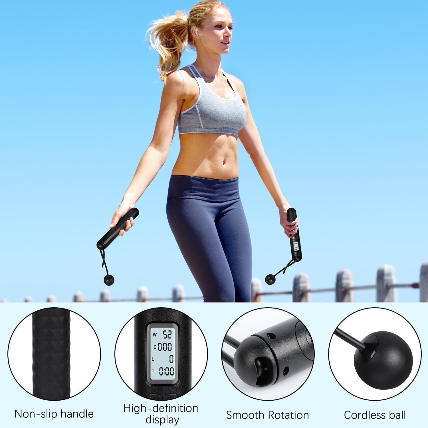 Skipping Rope with Counter, Cordless Jump Rope, Intelligent Timed Weighted Jump Rope, Adjustable Digital Counting Jump Ropes, Cordless Weighted Jump Rope for Lose Weight, Burn Calories - Image 5