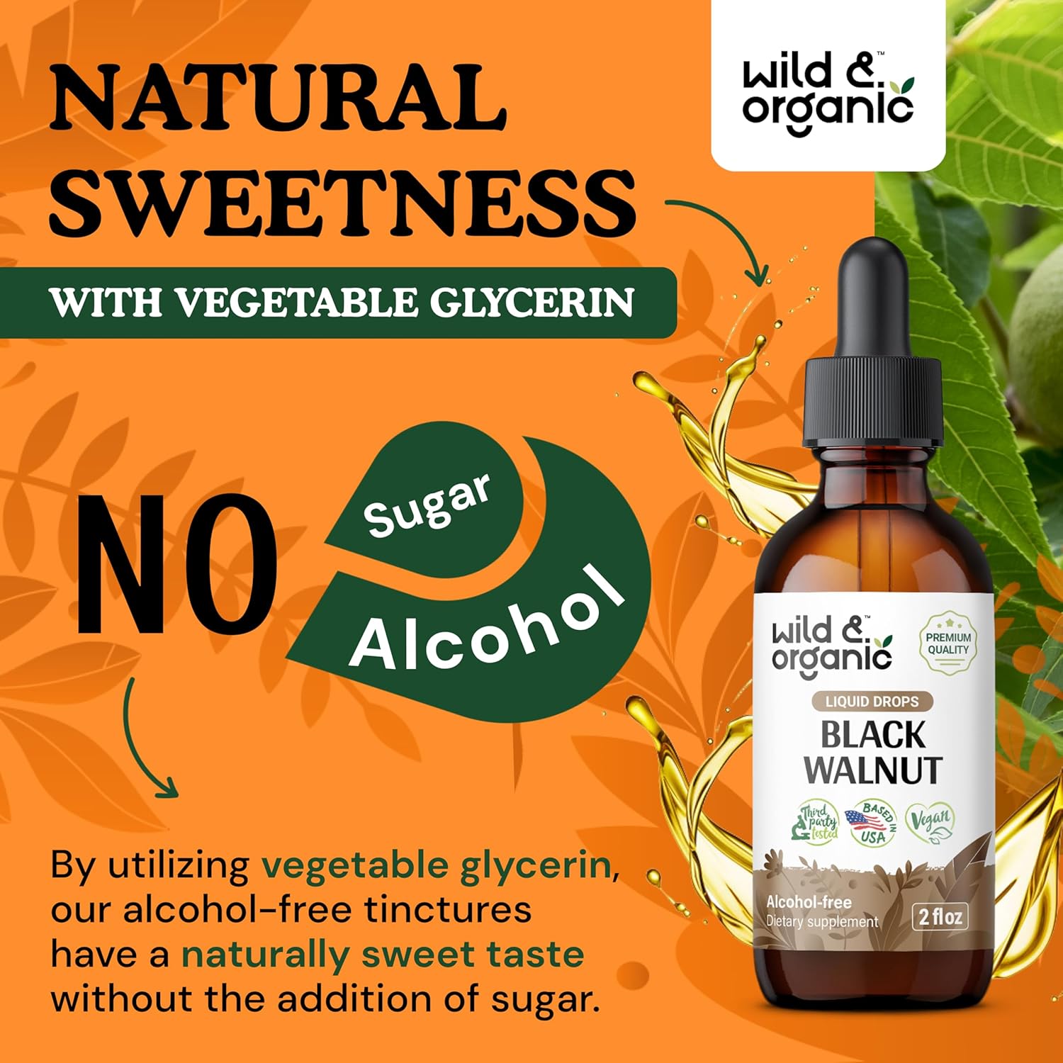Wild & Organic Black Walnut Tincture - Cleanse Detox with Black Walnut Hull Extract - Herbal Supplement for Gut Detox Cleanse and Digestive Well-Being - Vegan, Sugar & Alcohol-Free - 2 fl oz - Image 6