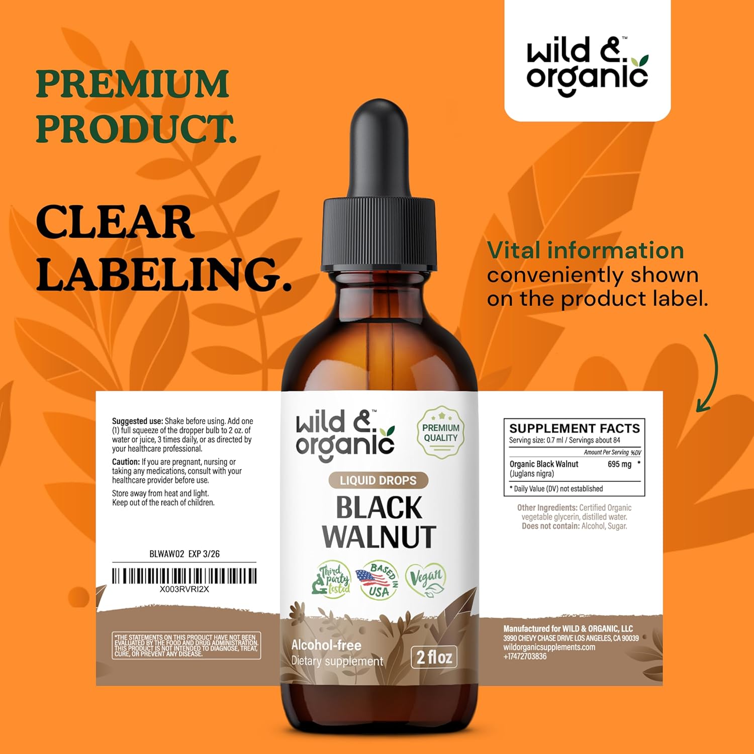 Wild & Organic Black Walnut Tincture - Cleanse Detox with Black Walnut Hull Extract - Herbal Supplement for Gut Detox Cleanse and Digestive Well-Being - Vegan, Sugar & Alcohol-Free - 2 fl oz - Image 9