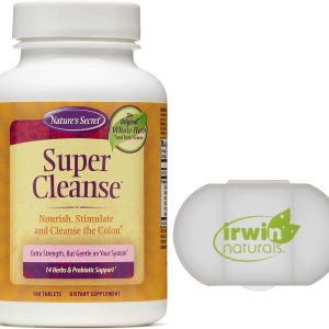 Nature’s Secret Super Cleanse Extra Strength Toxin Detox & Gentle Elimination Total Body Cleanse, Digestive & Colon Health Support, 100 Tablets, with a Pill Case