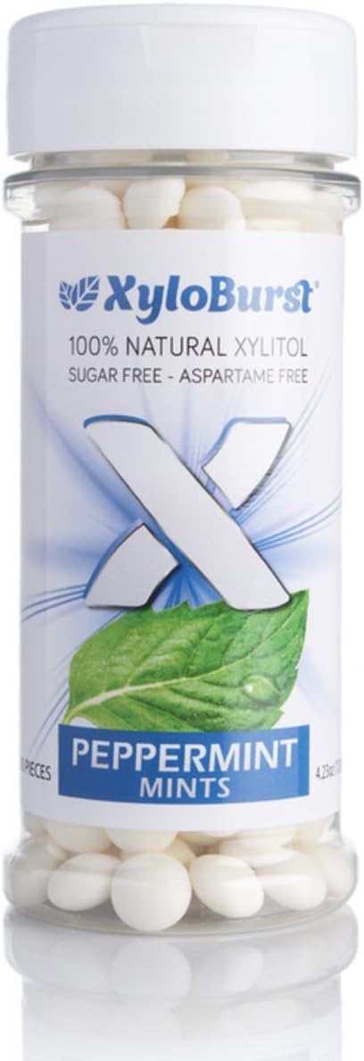 XyloBurst - Xylitol Mints | Sugar Free Breath Mints for Oral Health | Gluten Free, Vegan, Keto Friendly | Aspartame Free Mints | Peppermint | 200 Count Jar