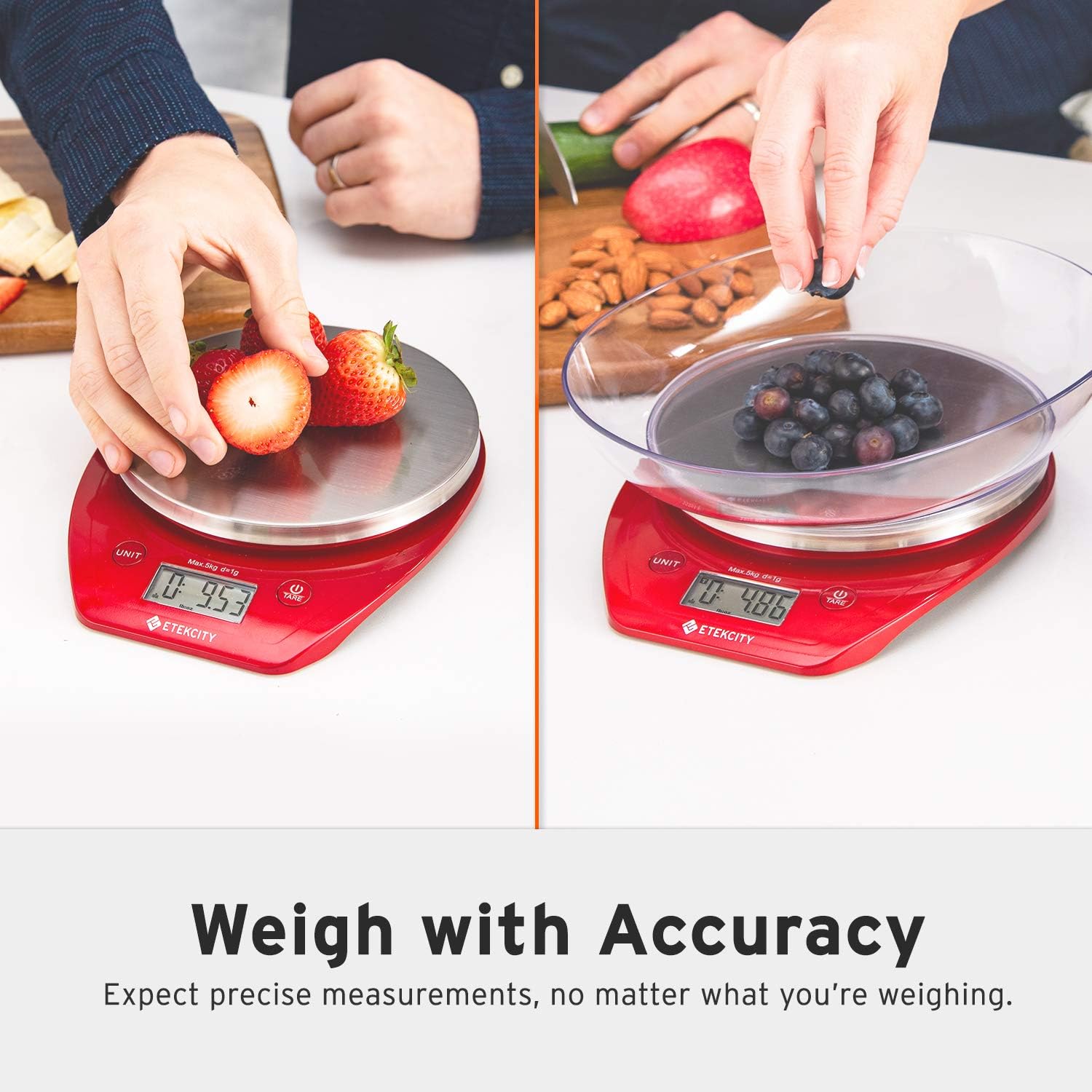 Etekcity Food Kitchen Scale, Digital Weight Grams and Oz for Cooking, Baking, Meal Prep, and Diet, 11lb/5kg, Red - Image 3