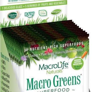 MacroLife Naturals Macro Greens Powder 38 Superfood Probiotic Antioxidant Enzyme & Herbal Supplement Immunity Energy Cleanse – Non-GMO Vegan Gluten-Free Dairy-Free – 12 Packet Servings