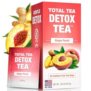 Total Tea SIimming Detox Tea Caffeine Free – 25 Day Detox Tea – Herbal SIim Tea with Chamomile, Hibiscus Tea & Ginger Root for Colon Cleanse – Natural Herbal Ginger & Peach Tea for Digestive Health (25-Pack, Ginger & Peach)