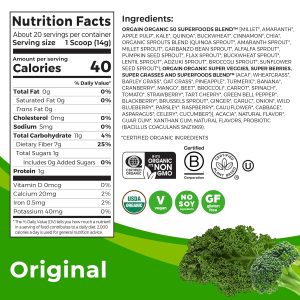 Orgain Organic Greens Powder + 50 Superfoods, Original – 1 Billion Probiotics for Gut Health, Antioxidants, Vegan, Plant Based, Gluten Free, Non GMO, Dairy Free Juice & Smoothie Mix – 0.62lb