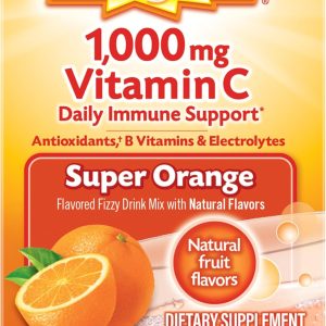 Emergen-C 1000mg Vitamin C Powder for Daily Immune Support Caffeine Free Vitamin C Supplements with Zinc and Manganese, B Vitamins and Electrolytes, Super Orange Flavor – 10 Count
