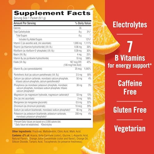 Emergen-C 1000mg Vitamin C Powder for Daily Immune Support Caffeine Free Vitamin C Supplements with Zinc and Manganese, B Vitamins and Electrolytes, Super Orange Flavor - 30 Count - Image 6