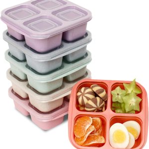 6 Pack Snack Containers, 4 Compartment Snack Box Containers Bento Snack Box, Reusable Meal Prep Lunch Containers for Adults Kids Toddler, Divided Food Containers for Travel Work School