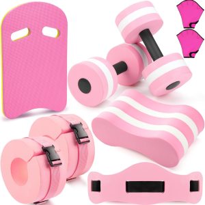 8 Pcs Water Aerobics Set Including Exercise Foam Dumbbells Aquatic Swim Belt Pull Buoy Swim Kickboard Sport Gloves Water Weights Equipment for Aquatic Fitness Weight Loss Fitness Tool