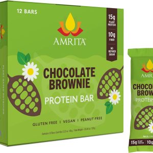 AMRITA Chocolate Brownie Vegan Protein Bars – Peanut/Dairy Free, Soy & Gluten Free – 15g Plant Based Protein Bars – High Fiber Low Sugar Meal Replacement Bar – Breakfast Bars – High Protein Bars