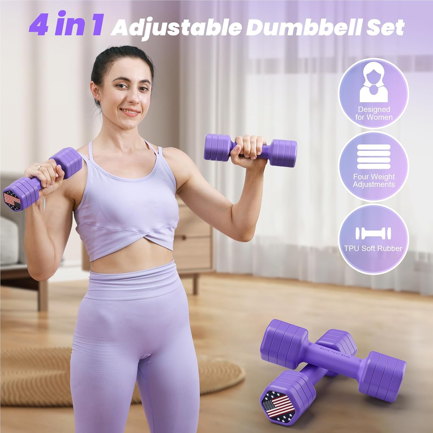 Adjustable Dumbbell Set of 2, 4 in 1 Hand Weights for Women at Home, 5 lb Weights Dumbbells set of 2, Each 2lb 3lb 4lb 5lb with TPU Soft Rubber Handle for Home Gym Exercise Training - Image 2