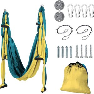 Aerial Yoga Flying Yoga Swing Set Yoga Hammock Sling Inversion Tool Aerial Pilates Silk for Gym Home Fitness (with Ceiling Mount Accessories)
