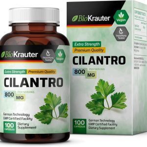BIO KRAUTER Cilantro Supplement – 800 mg per Serving – 100 Cilantro Capsules – Rich Source of Antioxidants – Natural Cleansing & Detox – Vegan