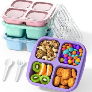 Bento Snack Containers(4 Pack), 4-Compartment Meal Prep Containers Reusable, Snackle Box Container for Kids and Adults,Divided Lunchable Container Food Storage Containers for School, Work, Travel
