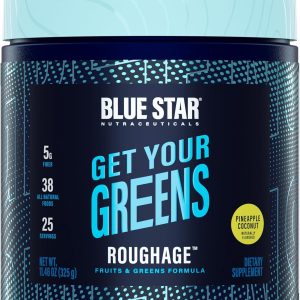 Blue Star Nutraceuticals ROUGHAGE – 38 Fruits & Greens Superfood Powder | No Artificial Flavors or sweeteners | Amazing Taste (Pineapple Coconut)