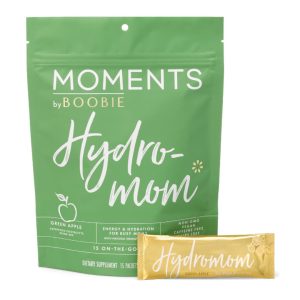 Boobie Hydromom Superfood Electrolyte Drink Mix, Green Apple | Refreshing Energy & Hydration Boost for Mamas | On-The-Go & Travel Essentials for Pregnancy, Lactation, & Beyond, 15 Packets