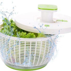 Brieftons QuickPush Salad Spinner: Large 6.3-Quart Vegetable Washer Dryer Strainer Drainer, Easy One-Handed Handle & Brake, Fast Spin Cycles, Compact Storage, to Wash, Clean & Dry Vegetables, Fruits