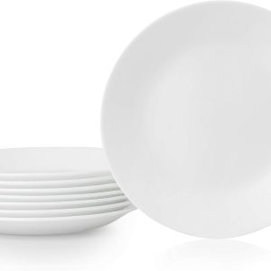 Corelle Vitrelle 8-Piece Appetizer Plates Set, Triple Layer Glass and Chip Resistant, Lightweight Round 6-3/4-inch Plates, Winter Frost White