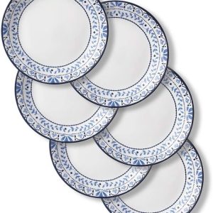 Corelle Vitrelle Salad Plates Set, Triple Layer Glass and Chip Resistant, 9-Inch Lightweight Round Plates, Portofino, Caspian, 6-Piece