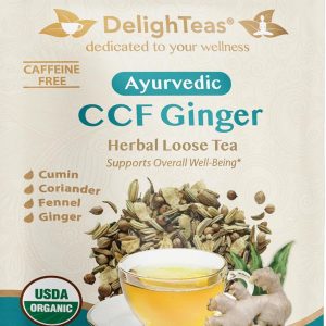 DelighTeas Organic Digest & Detox CCF Tea with Ginger | Ayurvedic Cumin, Coriander, Fennel, Ginger Loose Leaf Tea for Digestion | USDA Organic, Non-GMO, Caffeine Free, Sugar Free | 40 Servings, 3oz