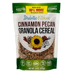 Diabetic Kitchen Cinnamon Pecan Granola Cereal w/Prebiotics, Low Carb, No Added Sugar, No Erythritol or Sugar Alcohols, 3 Net Carbs (13 Oz Pack)