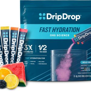 DripDrop Hydration – Bold Variety Pack – Electrolyte Drink Mix Single Serve Hydration Powder Packets – Watermelon, Berry, Lemon, Orange | Non-GMO, Gluten Free, Vegan | 32 Sticks