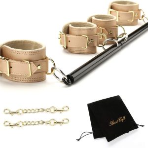 EXREIZST Expandable Spreader Bar Set with 4 Soft Fur Leather Straps Adjustable Exercise Sports Fitness Training Tool Kit, Black