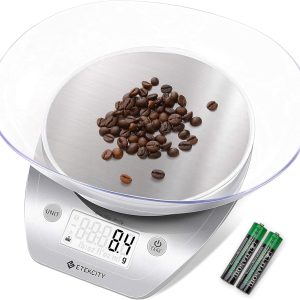 Etekcity 0.1g Food Kitchen Scale, Bowl, Digital Grams and Ounces for Weight Loss, Dieting, Baking, Cooking, and Meal Prep, 11lb/5kg, Stainless Steel Silver