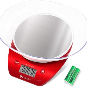 Etekcity Food Kitchen Scale, Digital Weight Grams and Oz for Cooking, Baking, Meal Prep, and Diet, 11lb/5kg, Red