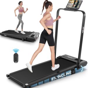 FUNMILY Incline Under Desk Treadmill,4 in 1 Walking Pad Treadmill for Home,2.5HP Treadmill 300lb Capacity,Folding Compact Treadmill with Remote Control,LED Touch Screen,Running Electric Machine
