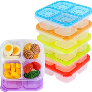 Finorder 6 Pack 4-Compartment Food Containers, Reusable Snack Containers for Kids Adults School Work Picnic, Lunch Bento Box Meal Prep Containers (Classic Color Set)