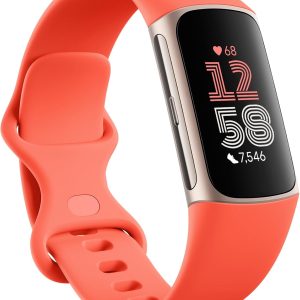 Fitbit Charge 6 Fitness Tracker with Heart Rate, GPS, Premium Membership, and Health Tools – Gold Case w/ Red Band, 1.04 Screen (Renewed)