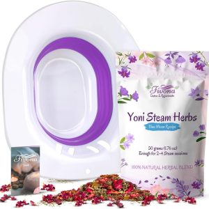 Fivona 2-in-1 Yoni Steaming Kit Over The Toilet Seat with V Steam Herbs Blue Moon Recipe for Detox, Cleansing, PH Balance and Odor Control