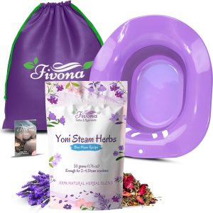 Fivona Yoni Steaming Kit 3-in-1 Bundle of Expandable Steaming Seat for Toilet Storage Bag and All Natural Blue Moon Herbal Blend for V-Steam Therapy Cleansing Detox Tightening Fertility Increase
