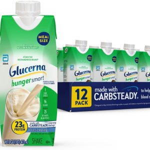 Glucerna Hunger Smart Meal Size Shake, Diabetic Drink to Support Blood Sugar Management, 23g Protein, 250 Calories, Classic Vanilla, 16-fl-oz Carton, 12 Count