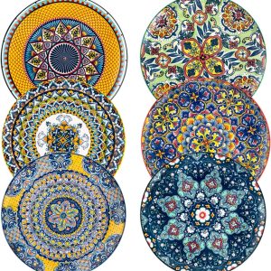 HENXFEN LEAD Dinner Plates Set of 6-10.5 Inch Large Dessert, Pasta, Salad Plate, Porcelain Colorful Serving Dishes for Kitchen & Restaurant, Dishware, Microwave & Oven safe – Bohemian Style