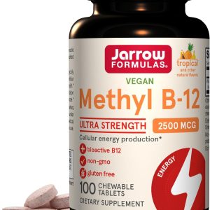 Jarrow Formulas Ultra Strength Methyl B-12, Dietary Supplement for Cellular Energy Production, 100 Tropical-Flavored Chewable Tablets, Up to a 100 Day Supply