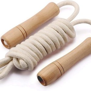 Jump Rope for Kids – Wooden Handle – Adjustable Cotton Braided Fitness Skipping Rope for Toddler Fitness Workout Exercise Outdoor Activity
