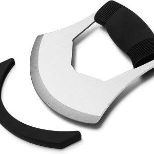 KAYCROWN Mezzaluna Knife Pizza Cutter Salad Chopper – Stainless Steel Mezzaluna Salad Vegetable Chopper with Protective Cover Sharp Rocker Slicer Stainless Steel Blade Salad Onion Vegetable Chopper