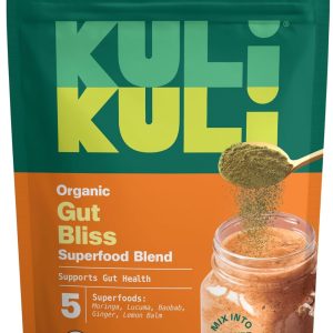 Kuli Kuli Gut Bliss Superfood Powder [6 oz] – Powerful Blend of Organic Moringa, Baobab, Lucuma, Ginger and Lemon Balm – Promote Digestion, Soothe the Stomach and Boost Gut Health