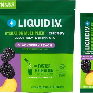 Liquid I.V.® Hydration Multiplier +Energy – BlackBerry Peach | Electrolyte Powder Drink Mix | 1 Pack (14 Servings)