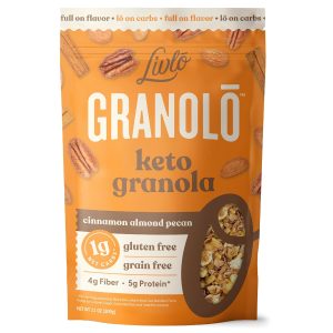 Livlo Keto Nut Granola Cereal – Grain Free & Gluten Free – 1g Net Carbs – Keto Friendly Low Carb Healthy Snack – Paleo & Diabetic Friendly Food – Cinnamon Almond Pecan, 11oz