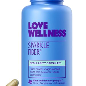 Love Wellness Sparkle Fiber | Fiber Supplement with Digestive Enzymes | Greens Superfood Powder & Psyllium Husk Powder | Promotes Gut Health for Women | Regularity & Bloating Relief | 90 Count