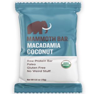 Mammoth Bar Macadamia Coconut Mini Bar – Mini Organic Snack Bar Packed with 4g Protein. Made with Premium Macadamia Nuts & Egg White Protein. Paleo • Gluten Free • GMO Free • Raw – 16 Mini Bars