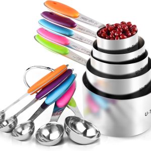 Measuring Cups : U-Taste 18/8 Stainless Steel Measuring Cups and Spoons Set of 10 Piece, Upgraded Thickness Handle (Multicolors)