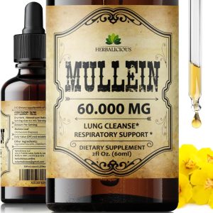 Mullein Leaf Extract – Verbascum Thapsus Liquid Supplement – Herbal Tincture Promoting & Detox Lungs, Respiratory – Lung Cleanse – Vegan Drops, Non-GMO – 2 fl. Oz