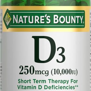 Nature’s Bounty Vitamin D for Immune Support and Promotes Healthy Bones, 10000IU, Softgels, Multi-Color, 10,000 IU, 72 Count (Pack of 1)