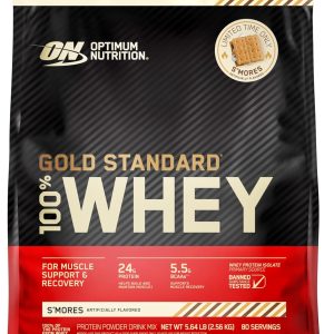 Optimum Nutrition 100% Gold Standard Whey Protein Powder – Protein Powder with a Blend of Hydrolyzed, Isolate and Whey Protein – Protein Powder for Muscle Recovery – S’Mores, 5.64 lb (80 Servings)